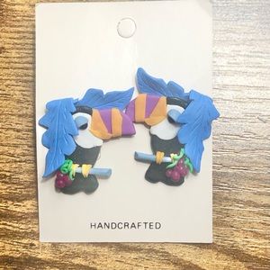 Vintage Polymer Clay Toucan Tropical Bird Earrings